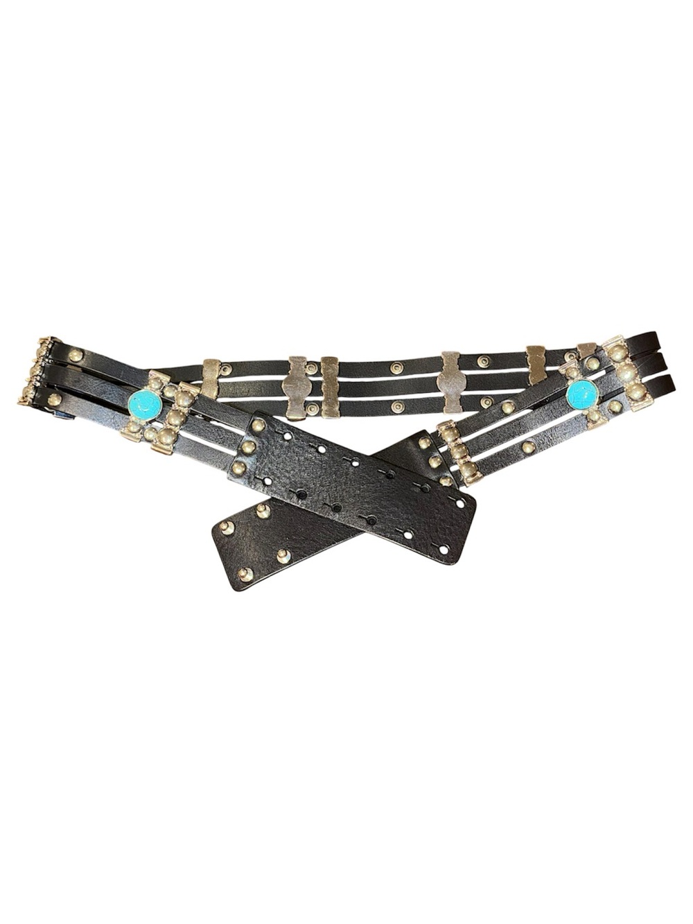 Maje Belt Black Leather With Turquoise Stones
